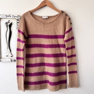 Ann Taylor LOFT Scandi Girl Striped Tan And Purple Women's Sweater Size M